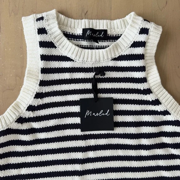 Marled Dark Navy and White Striped Sweater Tank Top - M - Picture 3 of 5